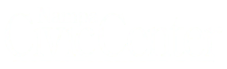 White serif logo reading Nampa Civic Center on a black background, with an underline beneath.