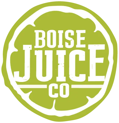 Green circular logo with white text reading Boise Juice Co, styled like a lime slice.