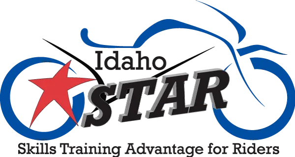 Idaho STAR logo with a blue motorcycle outline, red star, and the words Skills Training Advantage for Riders.