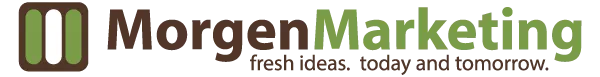 Morgen Marketing logo with green and white rounded icon beside brown and green wordmark and tagline 'fresh ideas. today and