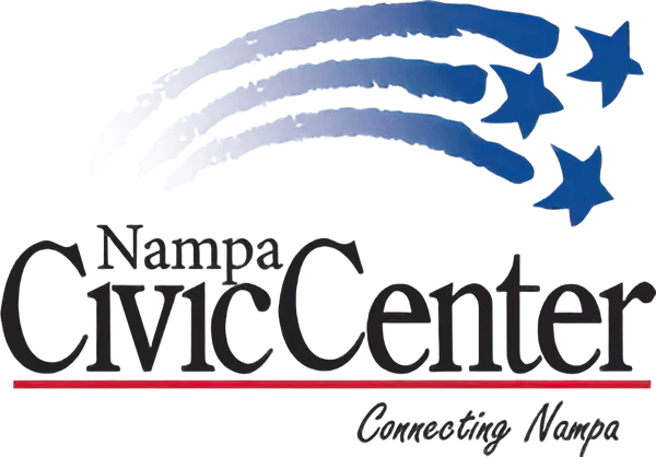 Nampa Civic Center logo with three blue swooshes, three blue stars, and the tagline Connecting Nampa.