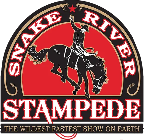 Logo of a bucking horse with a rider raising one arm, above text reading Snake River Stampede.