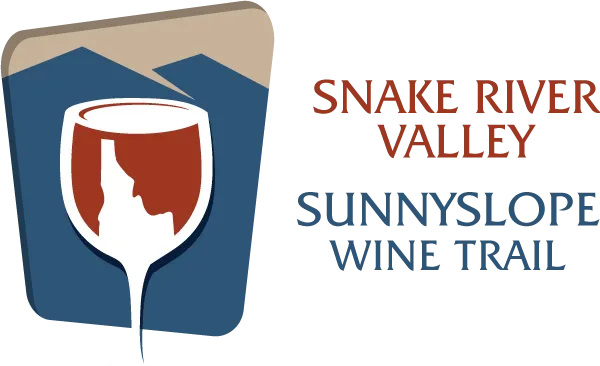 Logo of Snake River Valley Sunnyslope Wine Trail, a wine glass with a red Idaho silhouette inside.
