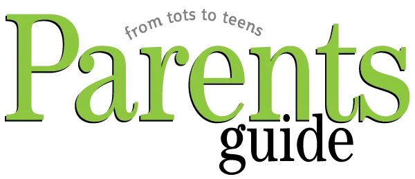 Green serif logo reading "Parents" with smaller gray text "from tots to teens" above on black.